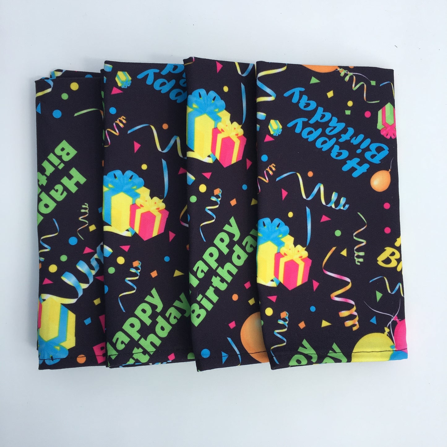 Happy Birthday Tablecloth Black Restaurant Quality Polyester Fabric Machine Wash and Dry No Wrinkles No Iron No Stains Made in USA All Sizes