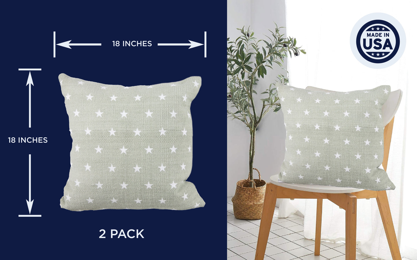 Decorative Throw Pillow Gray with White Stars Stuffed Modern Pillows Interior Design-2pk