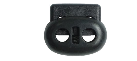 Double Hole Cord Lock/Slide Lock/Toggle/Paracord Spring Loaded Black Plastic (5mm hole)